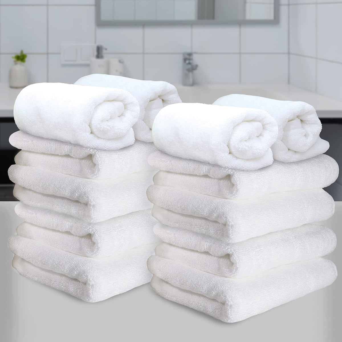 Heelium Bamboo Hand Towel 2400 Gsm | Ultra Absorbent & Anti-Bacterial | 3x Softer Than Cotton Towels (White) - Pack Of 12