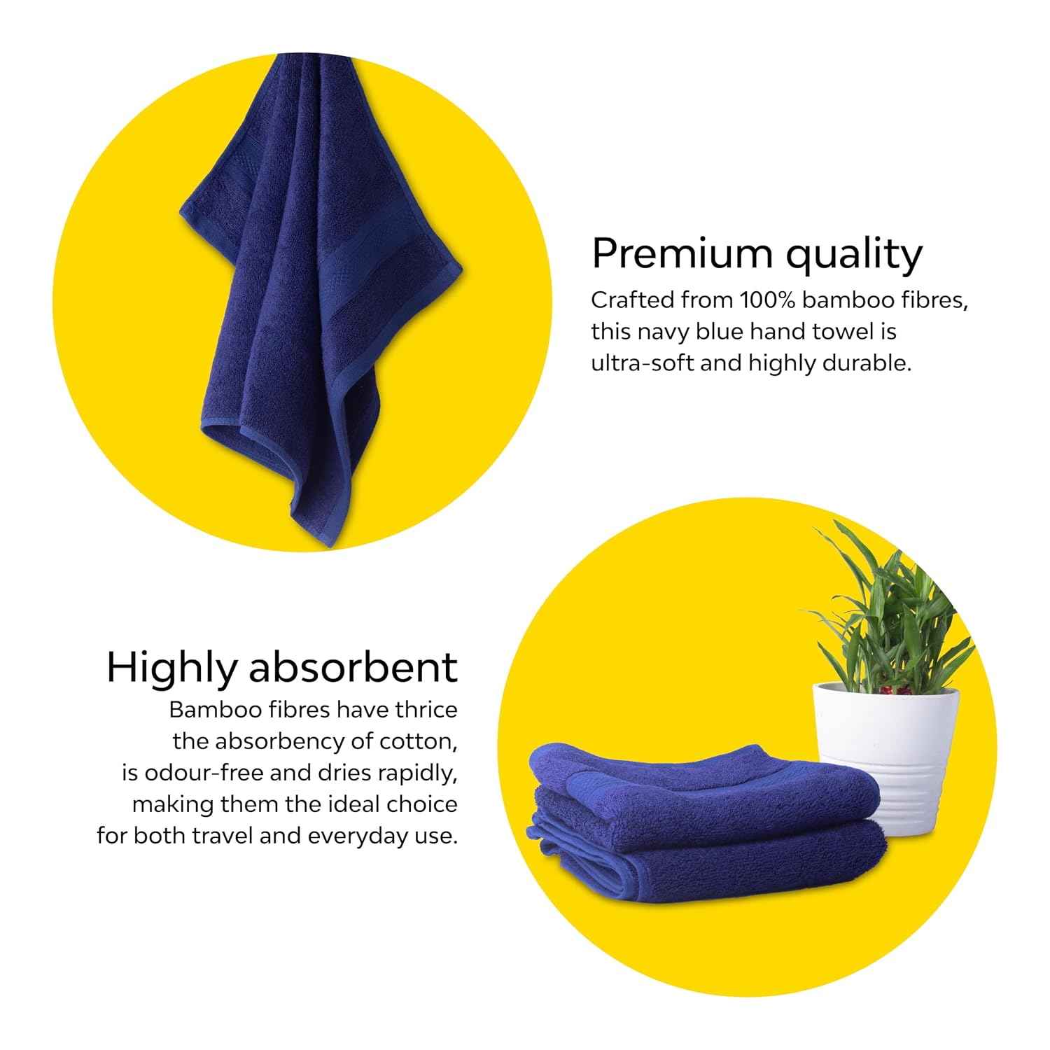 10club Bamboo Hand Towel 580 Gsm | Ultra Soft, Absorbent, Anti-Microbial & Quick Dry Towel For Daily Use, Gym, Pool, Kitchen, Travel, Sports & Yoga (Navy) -Set Of 4
