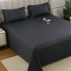 Stripes King Size Cotton Bedsheet With 2 Pillow Covers - 108 X 108 Inches, Dark Grey | Perfect For Home Decor, Guest House | Ideal For All Seasons