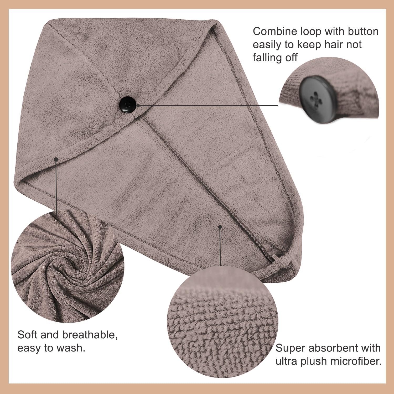 Sassoon Venir Microfiber Hair Wrap Towel 450 Gsm | For Women With Smooth Texture Super Absorbent Quick Dry Hair Turban (Sandstone)
