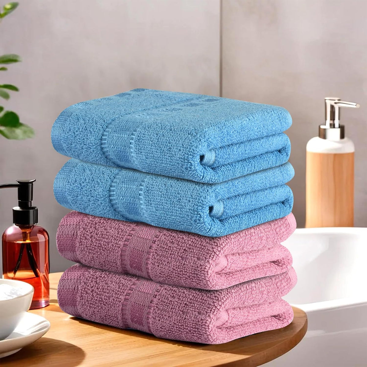 Kuber Industries Cotton Hand/Face Towels 800 Gsm | Easily Washable Workout Gym Napkins For Men - Pink & Sky Blue (Pack Of 4)