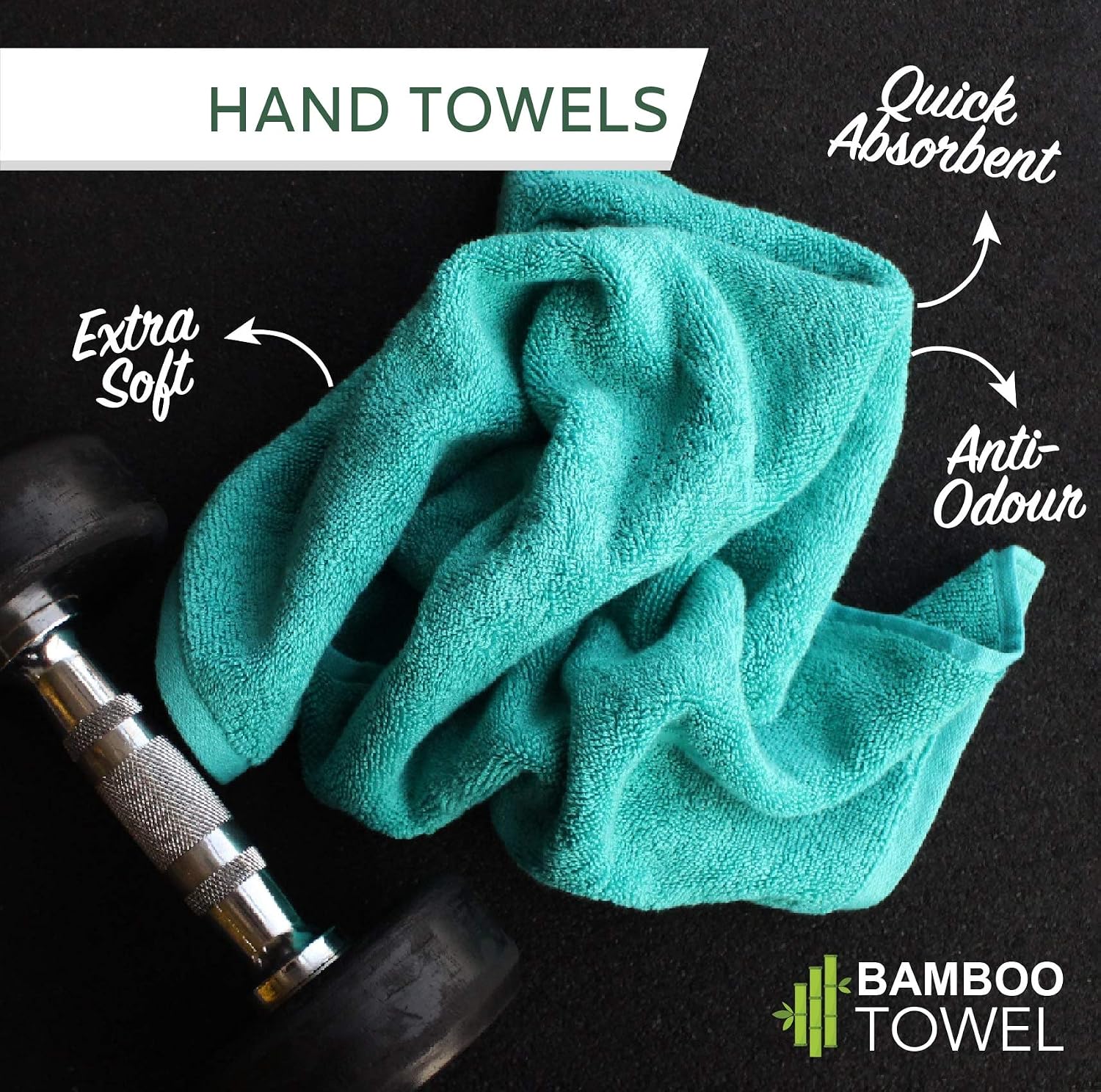 Heelium Bamboo Hand Towel 600 Gsm | Ultra Absorbent & Anti-Bacterial 3x Softer Than Cotton Towels | Pack Of 2 - Teal