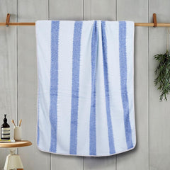 Black Gold The Finer Touch Soft Hand Towel 400 Gsm | Ultra Absorbent, Quick Drying, Cotton-Feel Microfiber Blue & White Stripes -Pack Of 2