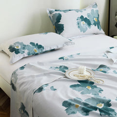 Bedsheet For Double Bed Cotton With 2 Pillow Covers, Blue & Grey - Queen Size 88 X 100 Inches | 190 Thread Count - Ideal For Festive Occasions