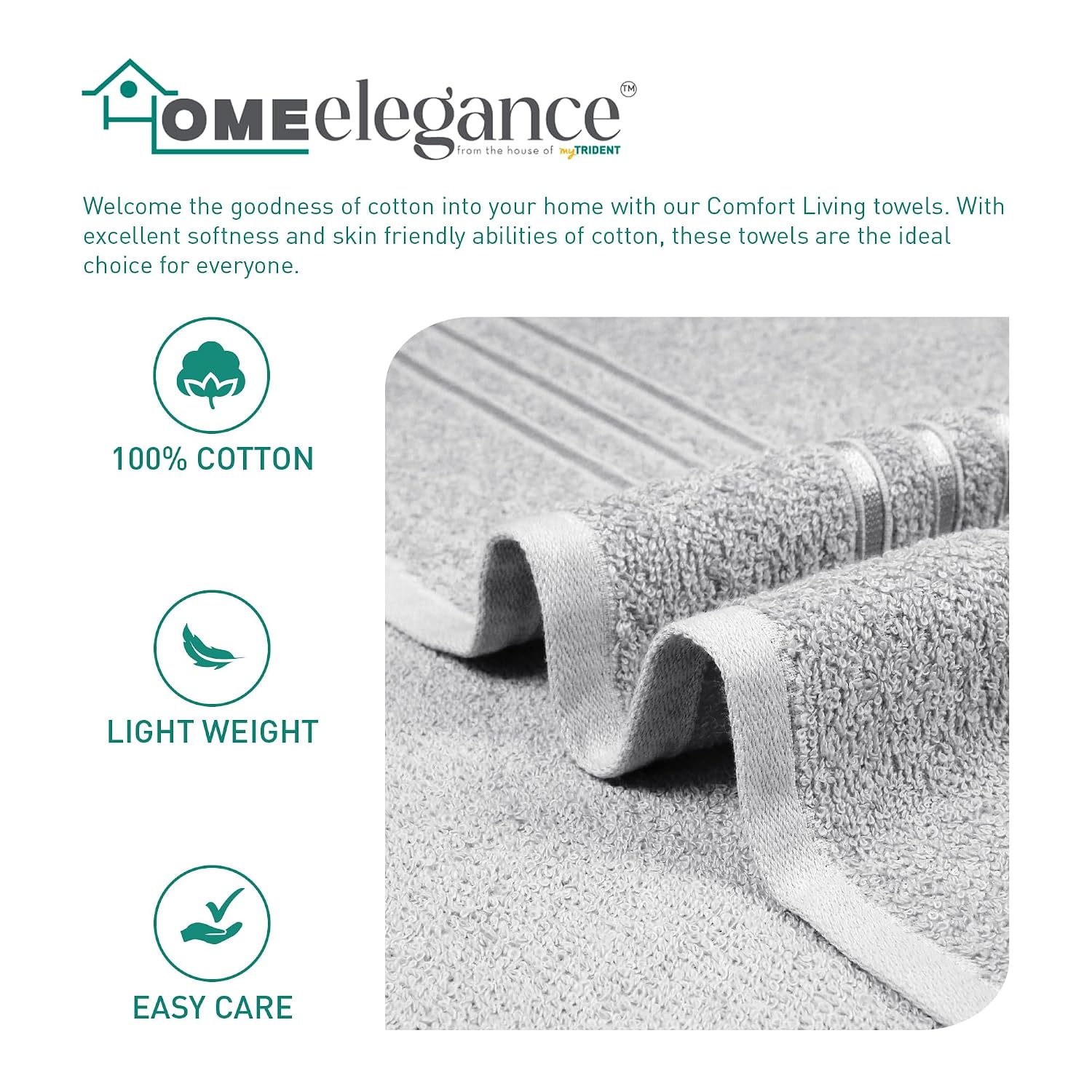Home Elegance 100% Cotton Comfort Living Bath Towel 400 Gsm (Ice Grey)- Pack Of 1