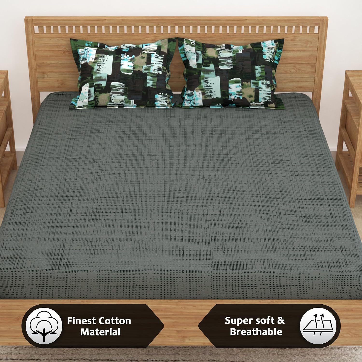 Bedsheets For Double Bed With 2 Pillow Covers - 88 X 100 Inches, Olive Green | Ideal For Home Decor, Guest Home, Hotel