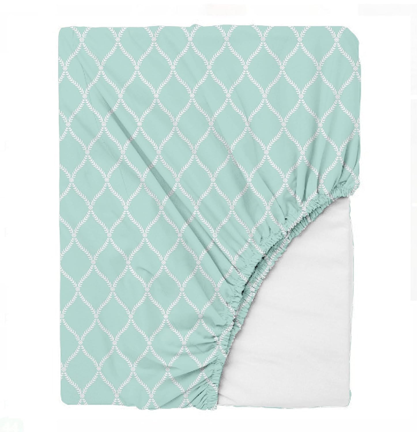 King Size Fitted Bedsheet With 2 Large Pillow Covers - 108 X 108 Inches, Sea Green & White | Soft, Breathable & Durable | Wrinkle Resistant