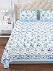 100% Cotton King Size Bedsheet For Double Bed With 2 Pillow Cover - 108 X 108 Inches, Blue & White | Extra Soft & Wrinkle Free | Perfect Gifting Wedding, Housewarming Or Festival