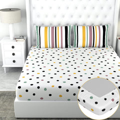 Printed Bedsheet For Double Bed 2 Pillow Cover - 60 X 78 Inches, Multicolor | All Around Elastic Fitted - Ultra Soft & Breathable | Superior Softness & Breathability