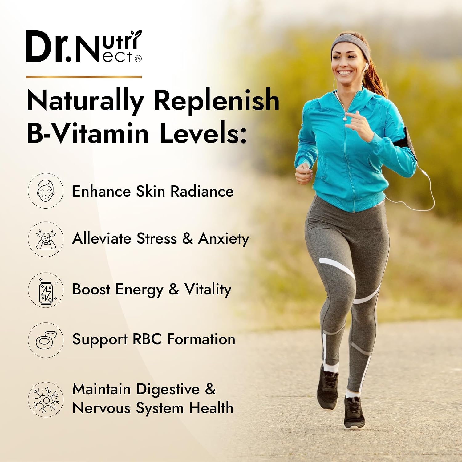 Dr. Nutrinect Vitamin B12 With B1, B2, B3, B5, B6, B7, B9, Folic Acid | 60 Capsules , 100gm 0.2lbs