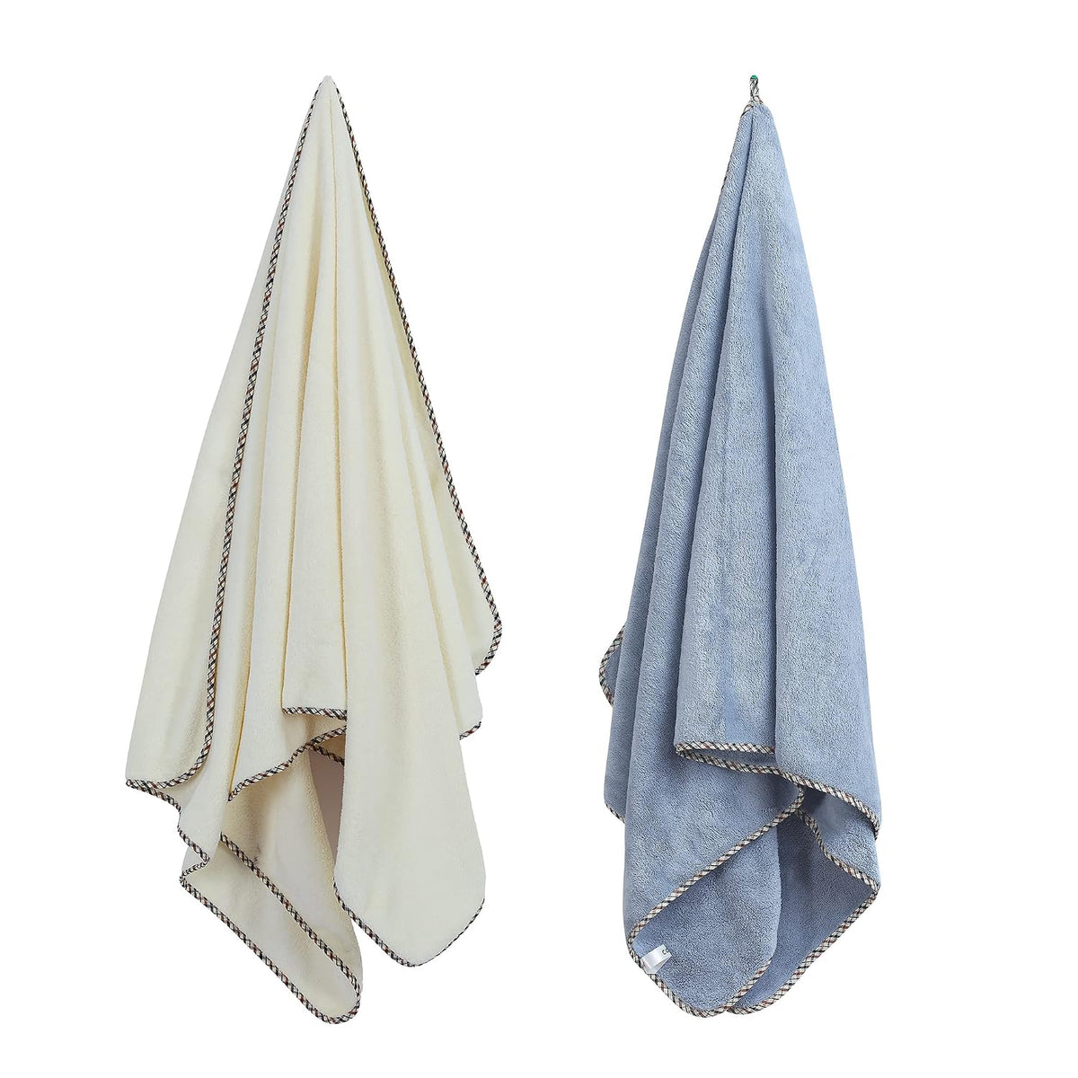 Spread Spain Microfiber Bath Towel 1200 Gsm | Extra Soft Plush & High Absorbent Bath Towel For Men & Women - American Denim & Ivory (Pack Of 2)
