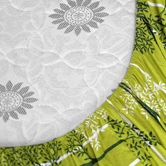 Double Bedsheet For Queen Size With 2 Pillow Covers - 60 X 78 Inches, Green & White | All Around Elastic Fitted Soft, Lightweight & Breathable Cotton Bedsheet