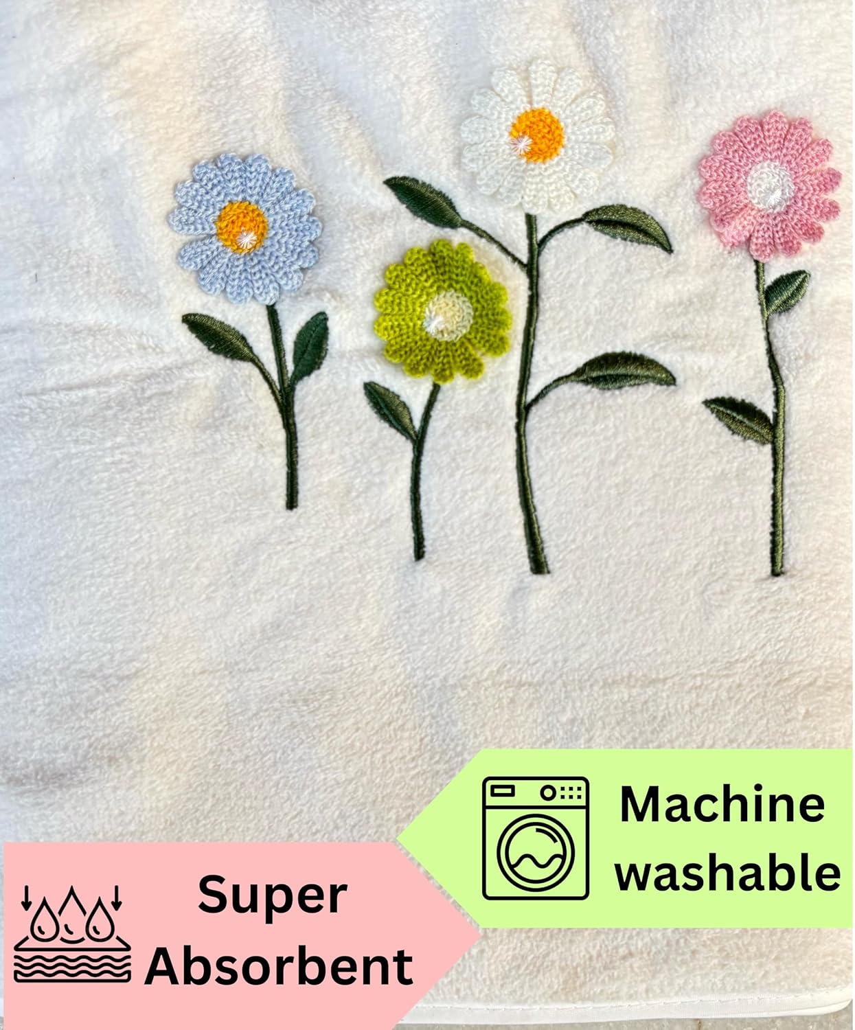 Divyam Floral Embroidered Bath Towel 350 Gsm | Premium Soft Microfiber Quick-Dry, Lightweight & Absorbent Towel With Pastel Daisy Design (Cream)