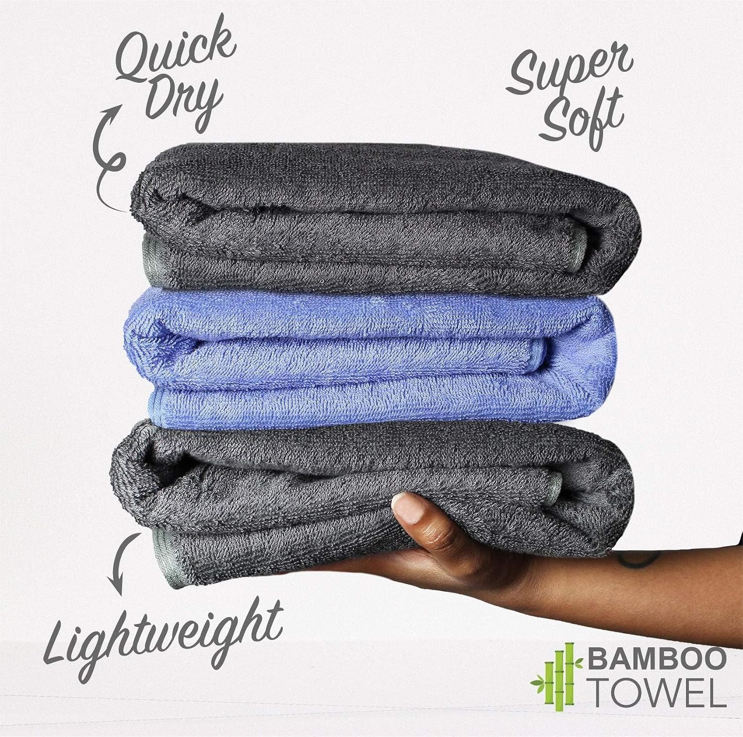 Heelium Bamboo Bath Towel 3x Softer & Quick Drying 400 Gsm (Grey & Iris)