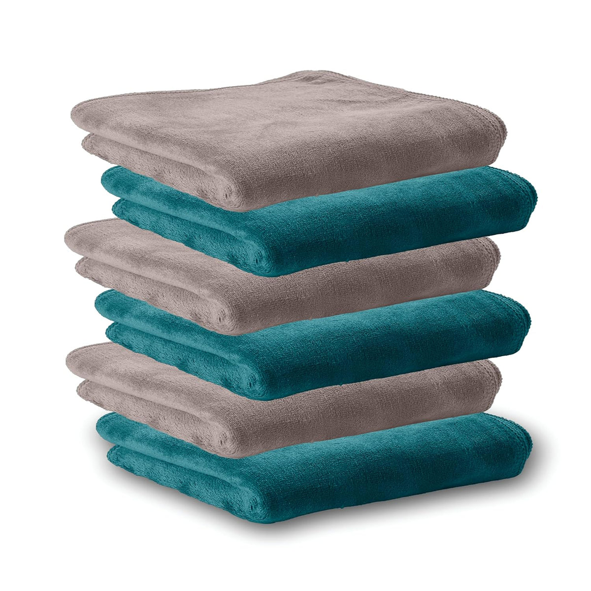 Housse Microfiber Hand Towel 1200 Gsm | Premium Quality Towels Ultra Absorbent & Anti-Bacterial For Gym (Atmosphere & Pacific Green) - Pack Of 6