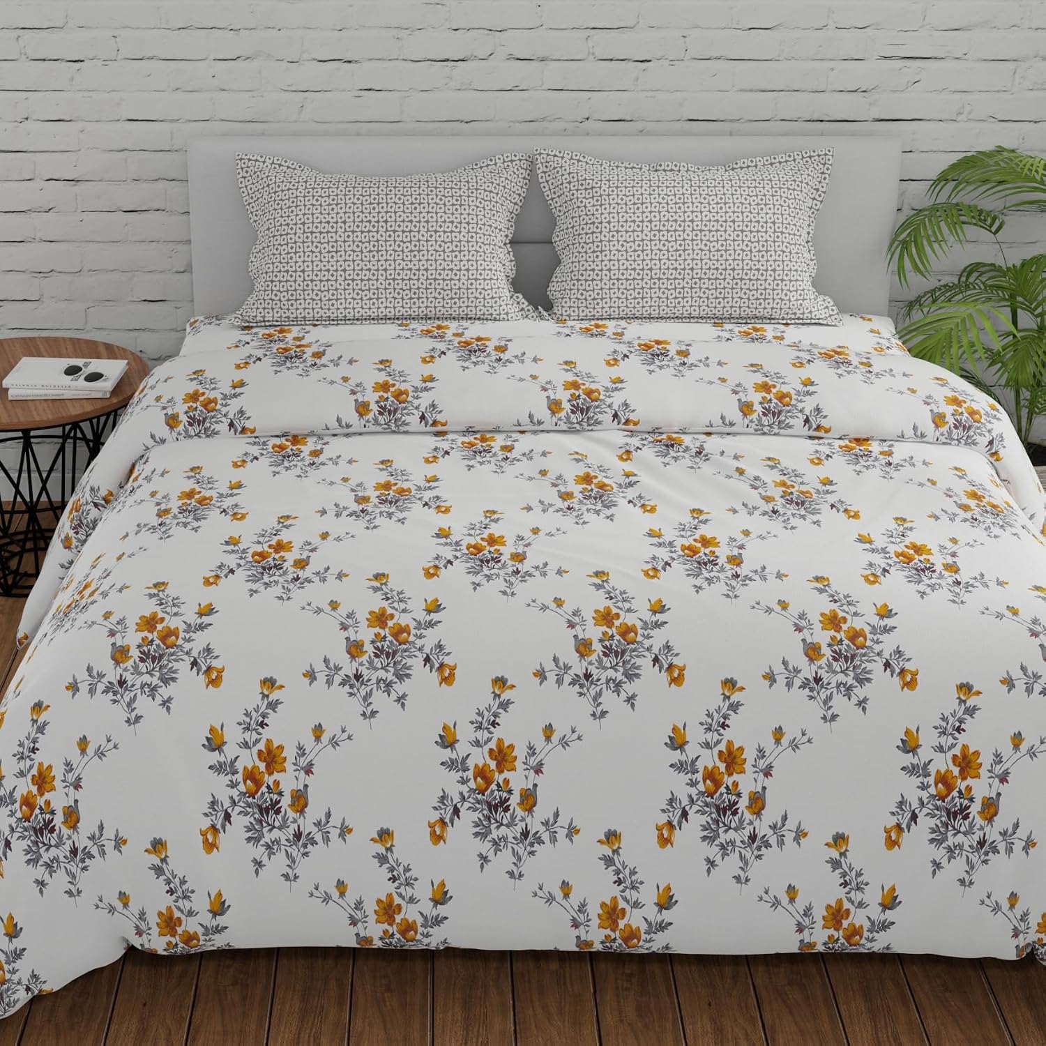 Super King Size Bedsheets 108 X 108 Inches With 2 Pillow Covers, Tangerine & Grey | Premium Super Soft Super Cotton Bedsheet