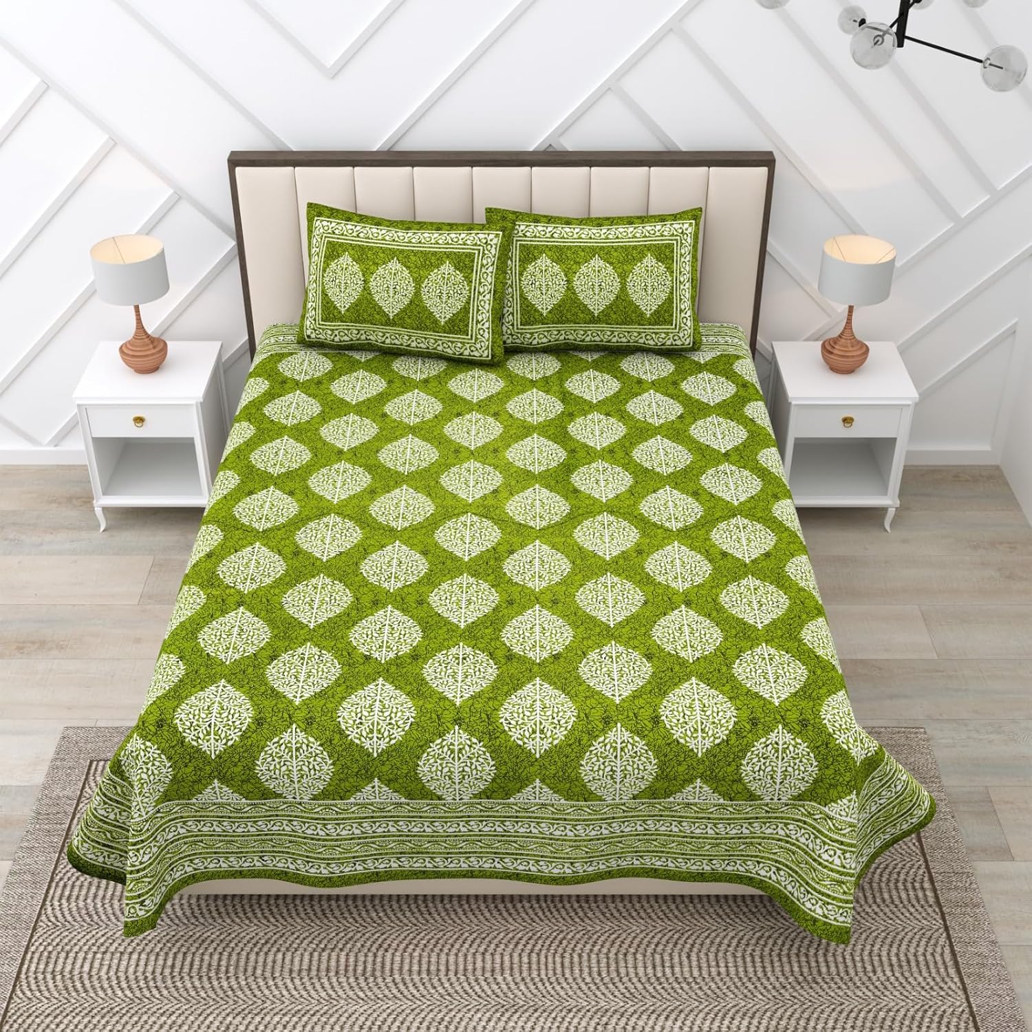 Cotton Double Bedsheet For King Size With Two Matching Pillow Covers - 90 X 94 Inches, Green | Super Soft Breathable & Wrinkle Free