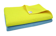 Softspun Microfiber Waffle Weave Cloths Towel 300 Gsm | Multipurpose Highly Absorbent Lintstreak Free Wash Cloth (1 Piece) -Sky Blue & Yellow