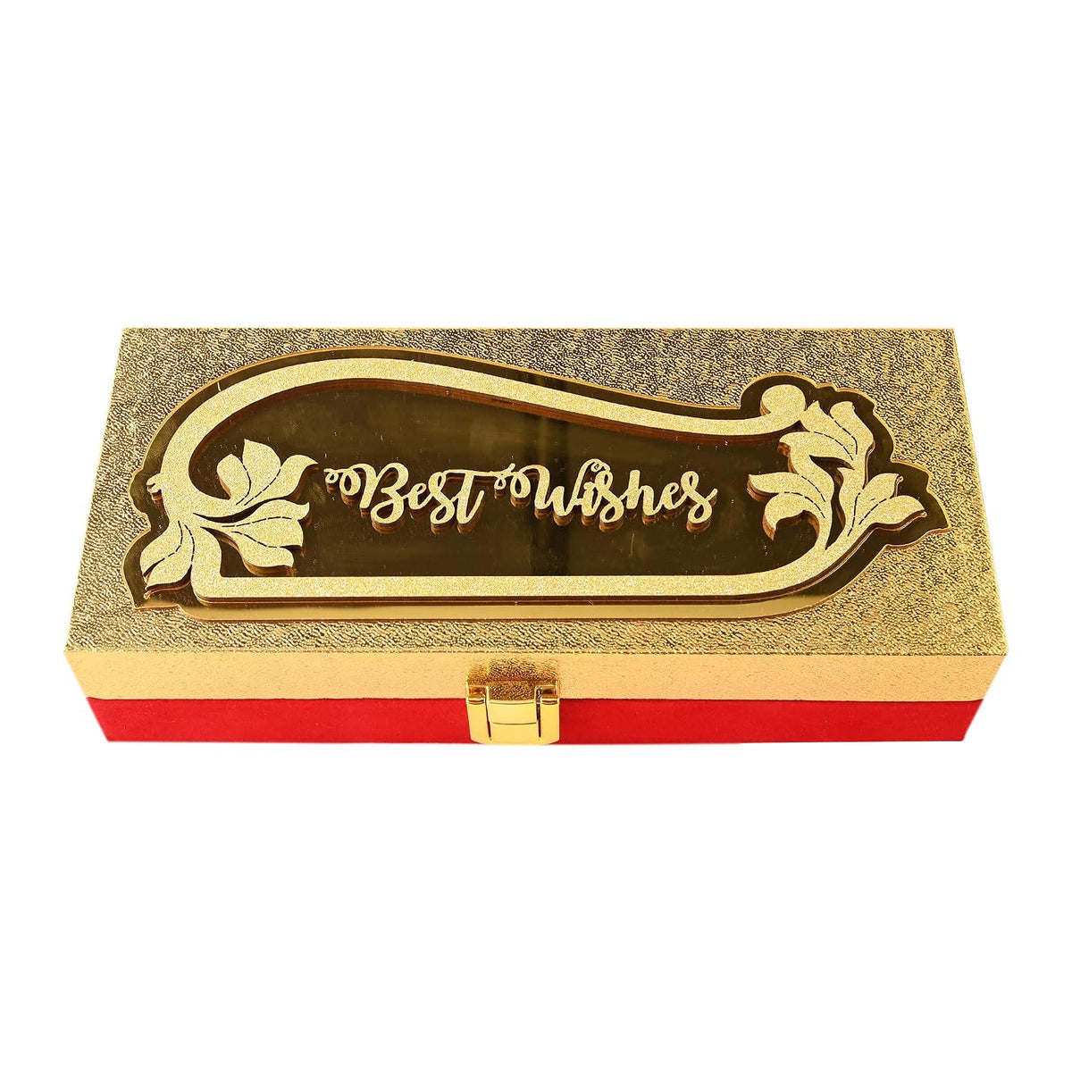 Designer Rectangular Shaped Best Wishes Cash Box, Shagun Box, Gift Box, Gaddi Box, Jewellery Box, Shagun Envelope In Floral Design, Colour - Golden