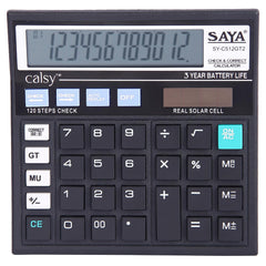 Saya Check And Correct Basic Desktop Calculator With 12-digit Large Display | Dual Power (Solar & Battery) | Ergonomic Design For Office & School Supplies | GST & Rate Function | 1 Year Warranty