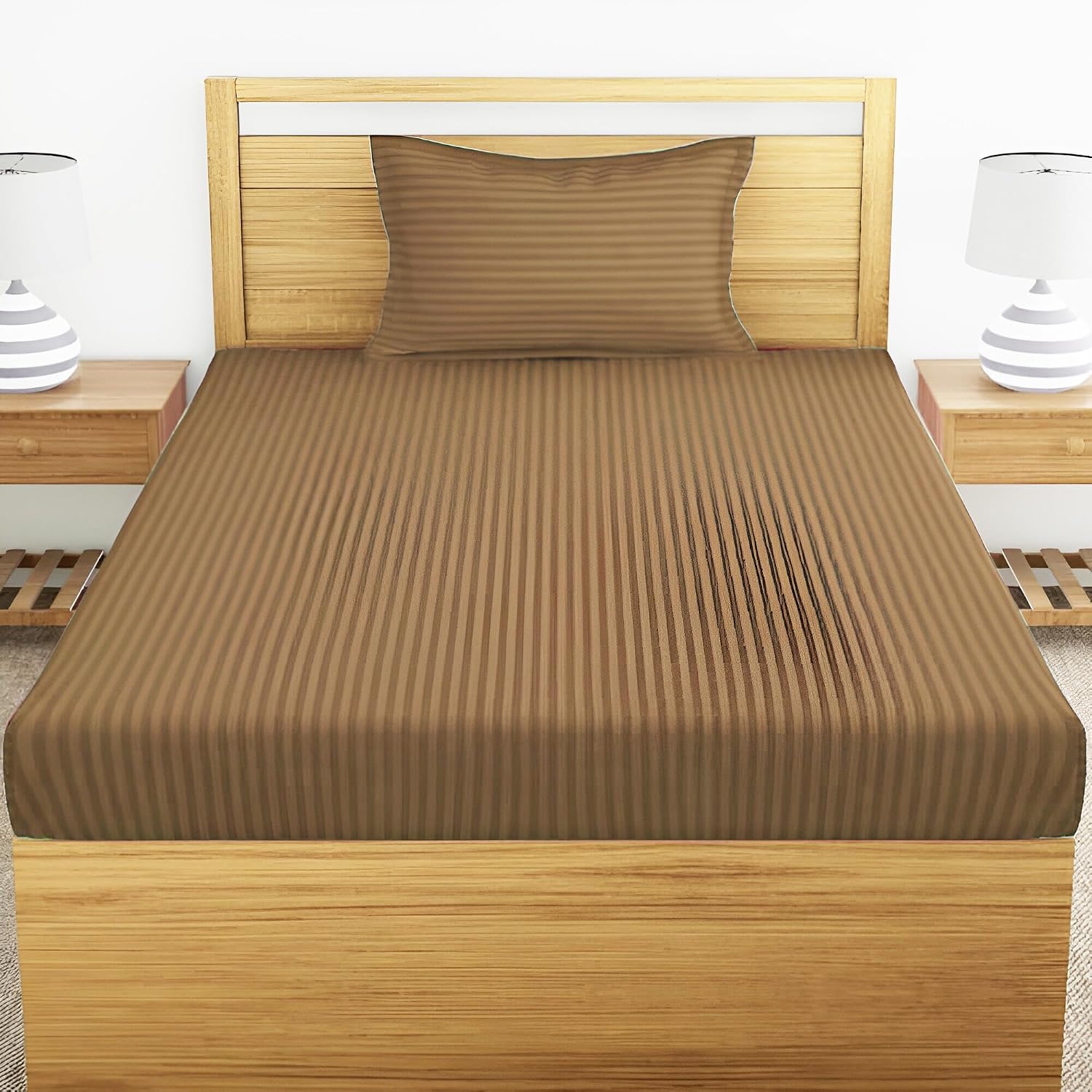 Glace Cotton 1 Single Bedsheet With 1 Pillow Cover - 60 X 90 Inches, Coffee | Comfort Fabric Bedsheet Home, Hotel & Guest House