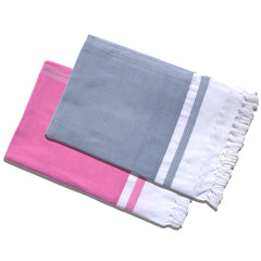 Pure Cotton Turkish Bath Towel 700 Gsm | Extra Soft Plush Light Weight Quick Dry Travel Thin Towels (Pink & Elephant Grey) - Pack Of 2
