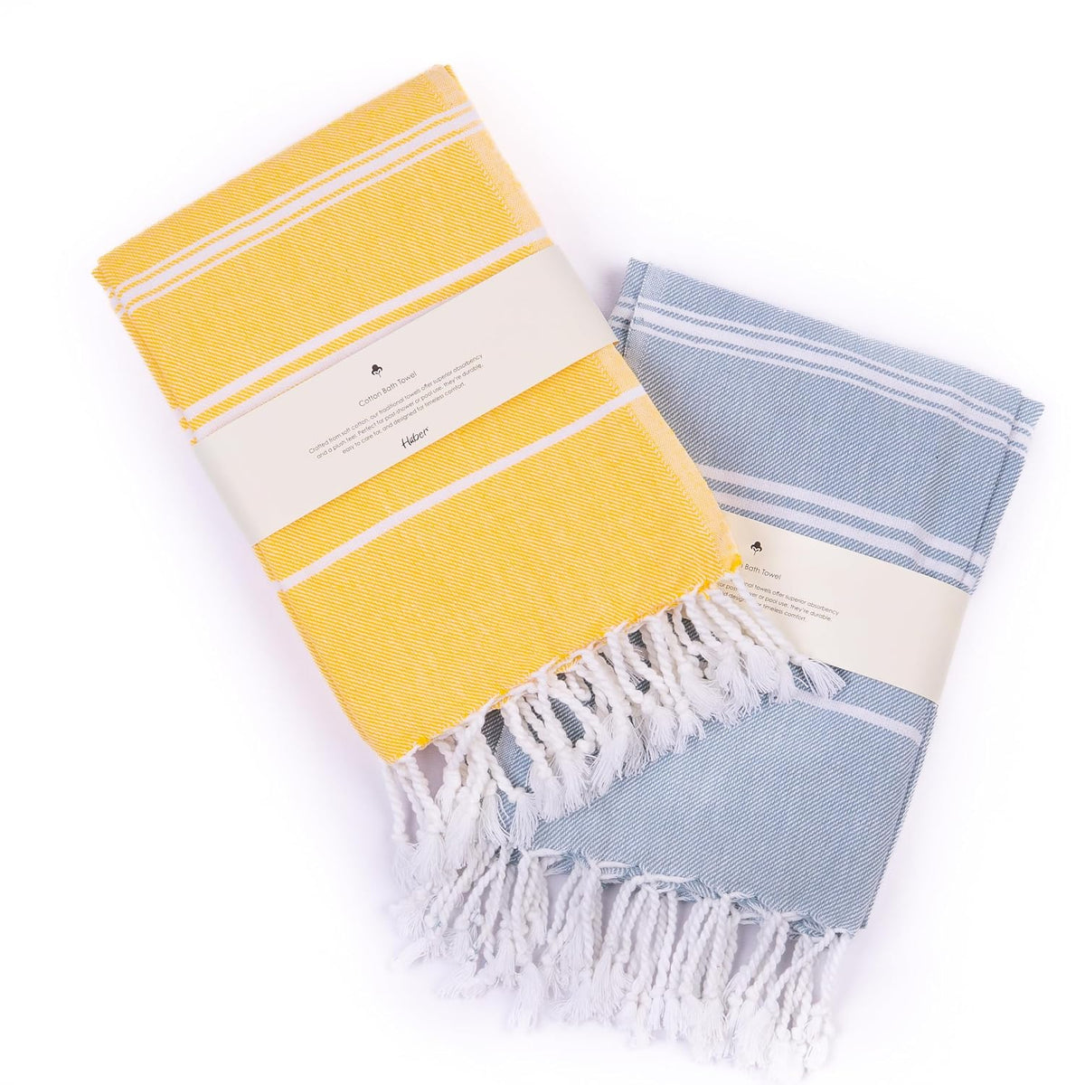 Haber Premium Basic Large Size 100% Cotton Towel 600 Gsm | Soft, Absorbent & Comfortable Quick Dry Bath Towels - Yellow & Sea Glass (2 Pcs)