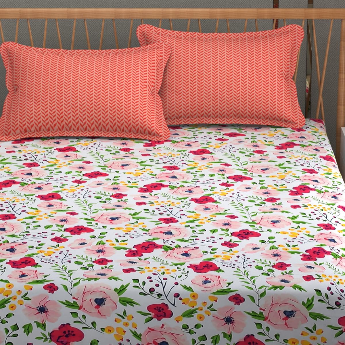 Includes 1 Queen Size Bedsheet With 2 Matching Pillow Covers - 90 X 100 Inches, Multicolor | Ideal For Modern Indian Bedrooms, Guest Rooms, & Everyday Home Use
