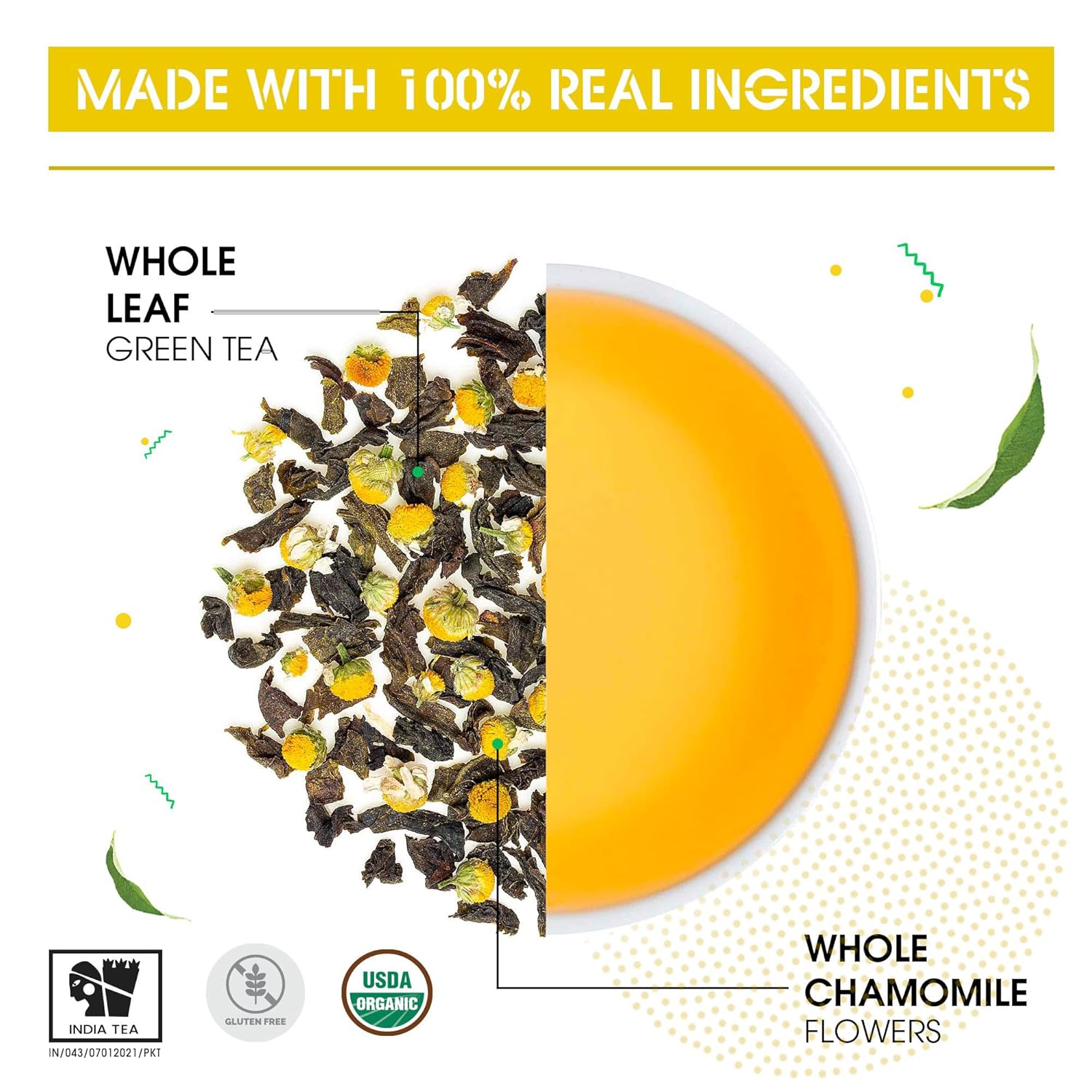 Teabox Premium Chamomile Green Tea - 100 Pyramid Tea Bags | 100% Whole Leaf Green Tea From The Himalayas - Low Caffeine, 0% Bitterness