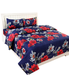 Printed Double Bedsheet 2 Matching Pillow Covers - 86 X 90 Inches, Blue & Red | Soft & Durable Bedding For Bedroom - Lightweight Perfect For All Seasons