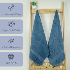 Rangoli 100% Cotton Fibre Bath Towel 1000 Gsm | Highly Durable & Super Absorbent Towel | Skin-Friendly & Quick Drying Luxury Towels (Blue) - Pack Of 2