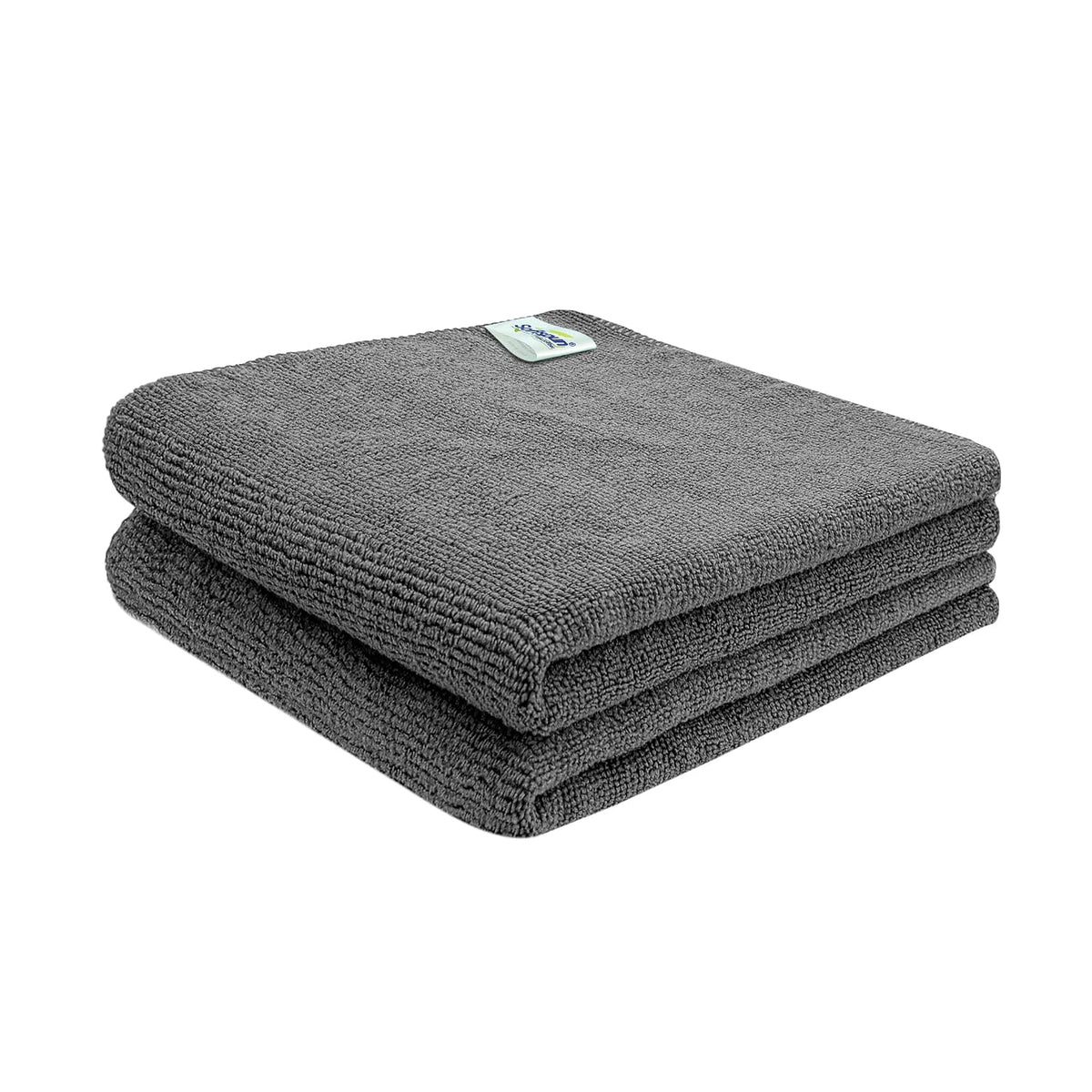 Softspun Microfiber Cleaning Cloths Towel Set 340 Gsm | Highly Absorbent Lint And Streak Free Multi-Purpose Wash Cloth For Kitchen, Car, Stainless (2 Pcs)- Grey
