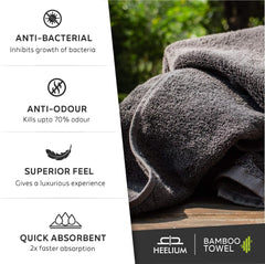 Heelium Bamboo Hand Towel 600 Gsm | Ultra Absorbent & Anti-Bacterial 3x Softer Than Cotton Towels | Pack Of 2 - Blue, Grey