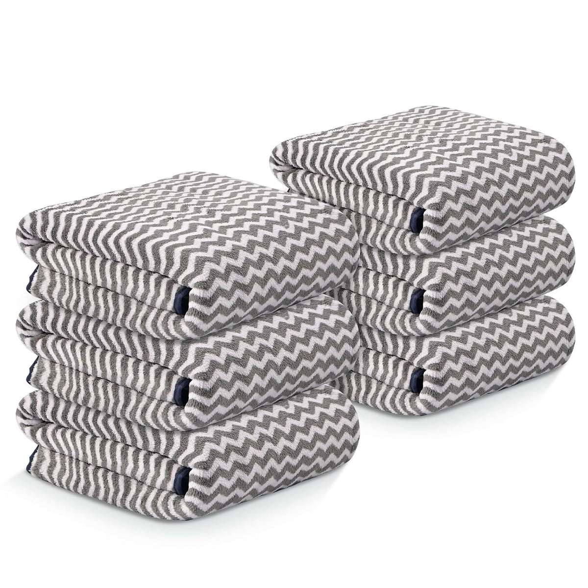 Kuber Industries Microfiber Bath Towel 2100 Gsm | Large Size Soft Quick Dry & Absorbent Shower Bath Towel (Zig Zag- Grey)- Pack Of 6