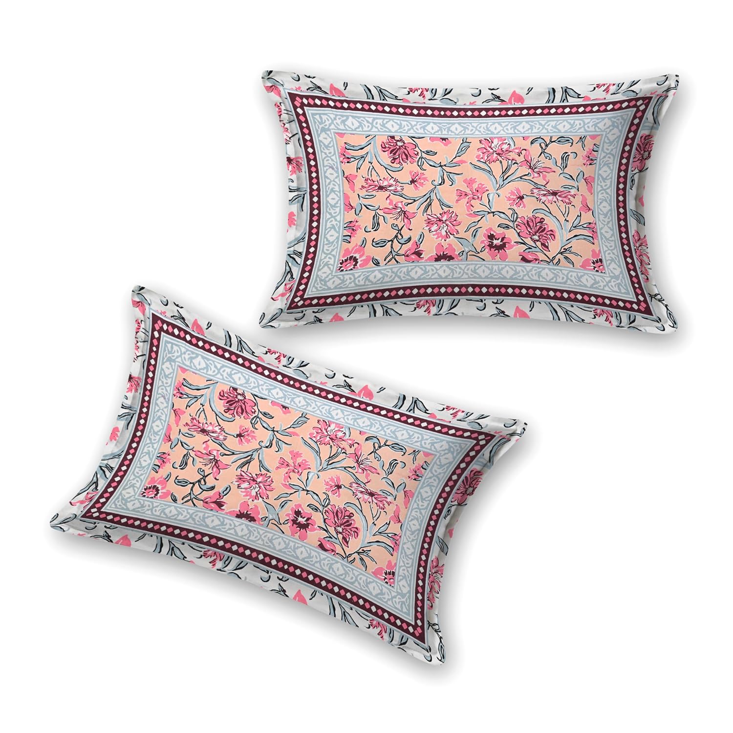Traditional Rajasthani Design Bedsheet With 2 Pillow Covers - 90 X 108 Inches, Peach & Pink | Color Fade Resistant & Shrinkage Resistant For All-Season Use