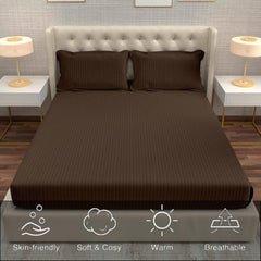 Striped Brown Bedsheet For King Size With 2 Pillow Cover (90 X 95 Inches) | Softer & Durable For All Season | Ideal For Daily Use Home Bedsheet