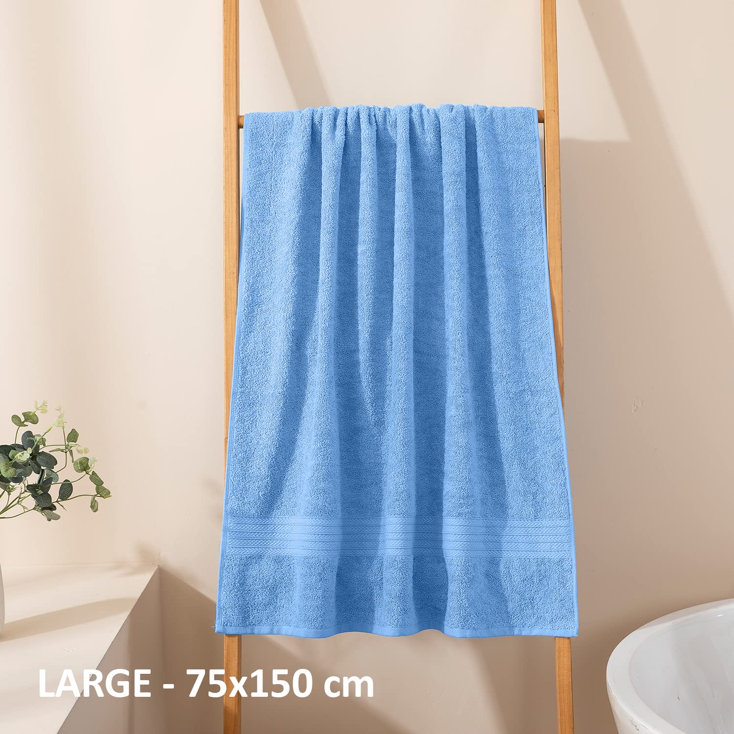 Hokipo 100% Cotton Bath Towels 600 Gsm | Extra Soft & Absorbent Large Size Towel For Men & Women - Sky Blue (In-624)