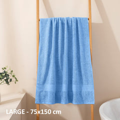 Hokipo 100% Cotton Bath Towels 600 Gsm | Extra Soft & Absorbent Large Size Towel For Men & Women - Sky Blue (In-624)