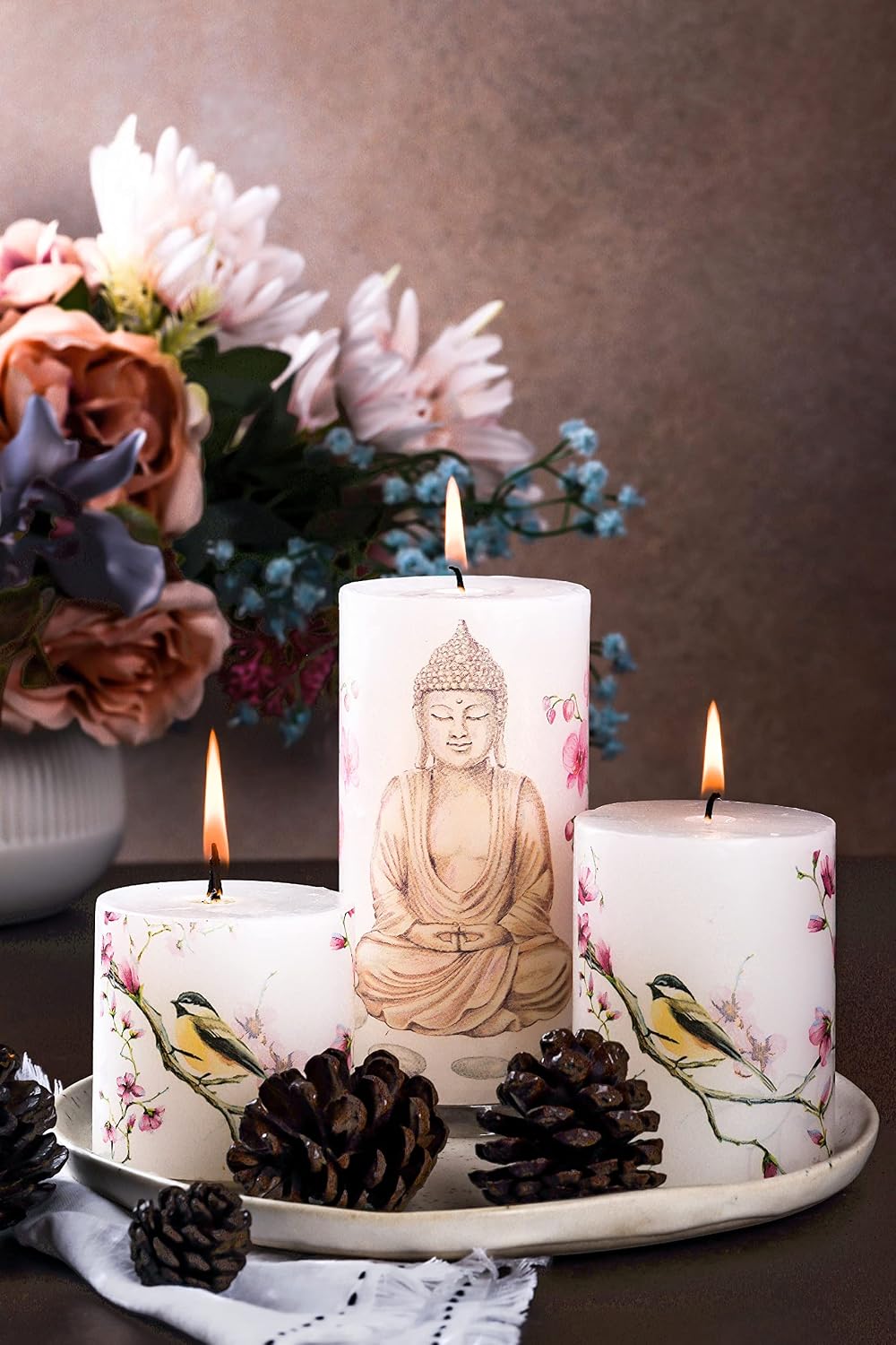 BUDDHA PILLAR CANDLE SET OF 3 | PERFECT CANDLES FOR FESTIVALS & GIFT SET