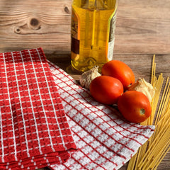 Pixelhome Kitchen Cleaning Towel 250 Gsm | Premium Cotton Multi Purpose Waffle Towel (Pack Of 6)- Red & White
