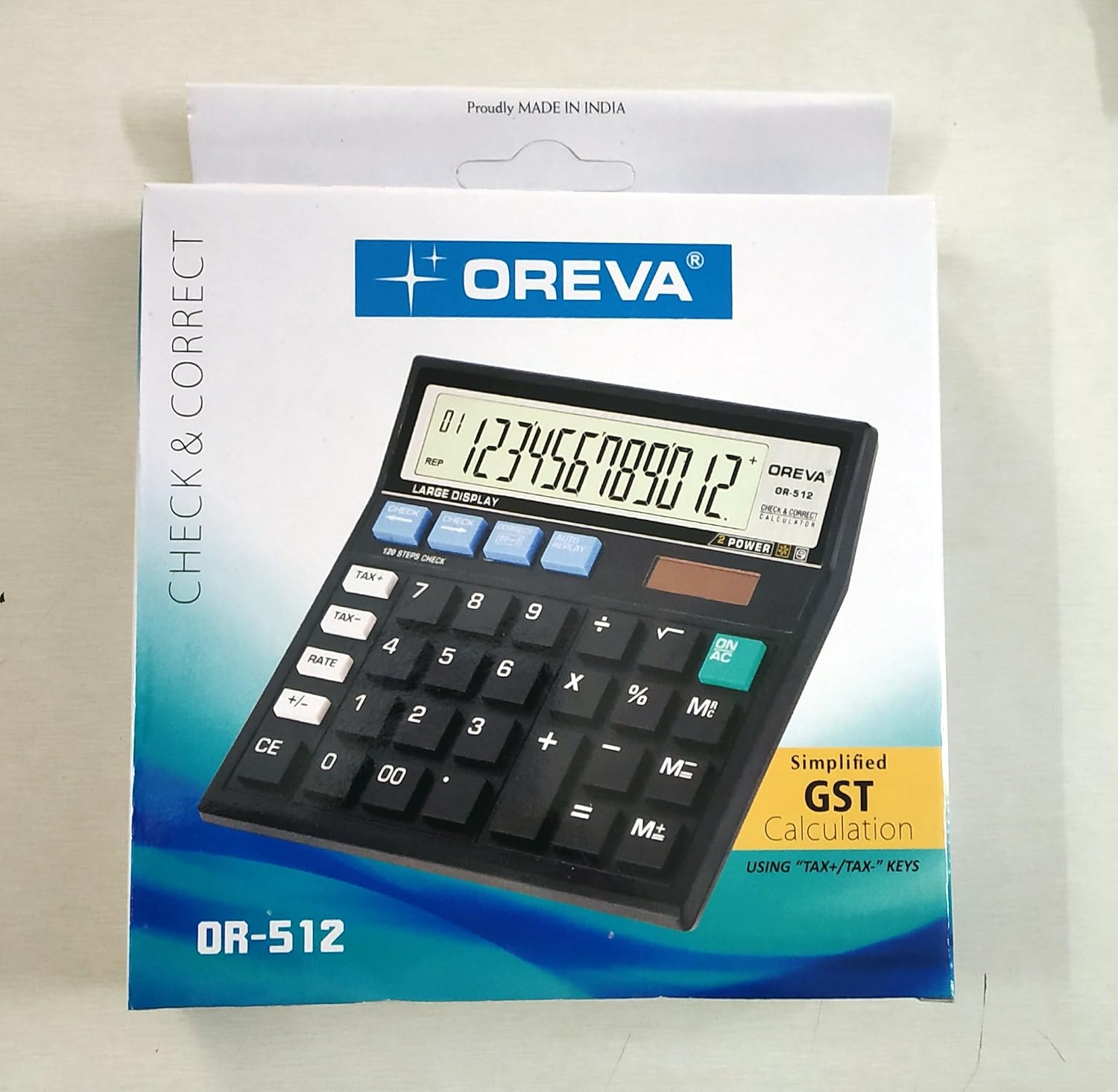 Oreva Or-512 Check & Correct GST Tax Features Calculator, Business, White | 12 Digit Calculator Runs On Solar And Battery