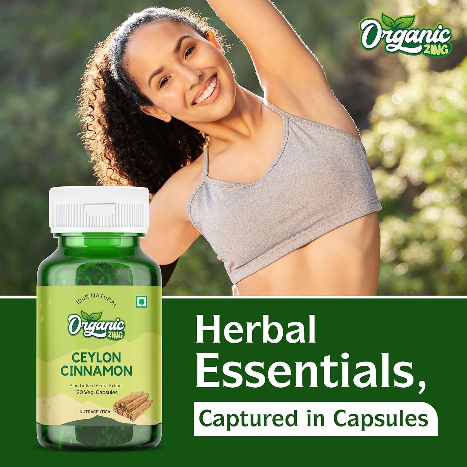 Organic Zing Ceylon Cinnamon Supplement Pills Usda Certified 1200mg, Contributes To Overall Well - Being & Overall Comfort | 120 Capsules 200gm 0.4lbs