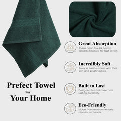 Fresh From Loom Luxury Fur Collection Hand Towel 500 Gsm Napkins Cotton High Absorbency Double Stitched Size (Dark-Green) - Set Of 6