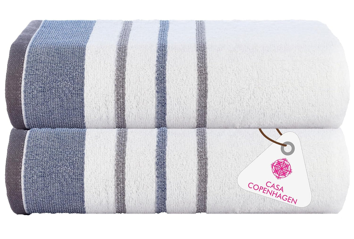 Casa Copenhagen Egyptian Cotton Exotic Hand Towel 400 Gsm (Blue/Dark Grey)- 2 Pcs