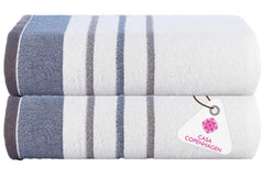 Casa Copenhagen Egyptian Cotton Exotic Hand Towel 400 Gsm (Blue/Dark Grey)- 2 Pcs