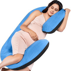Full Body C Shape Pregnancy Pillow For Women, Maternity Pillow, Black & Sky Blue | Pillow Gift For Pregnancy Sleeping, Premium Velvet Cover With Zip | Adjustable, Relieves Pain, Multipurpose