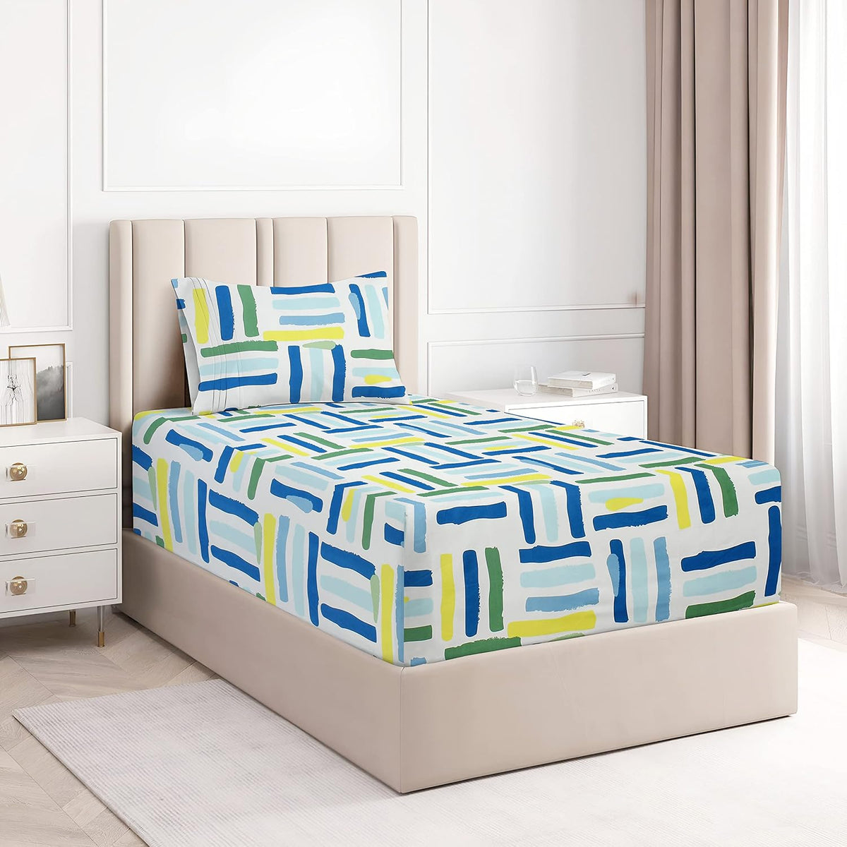 100% Cotton Single Bed Sheet With 1 Pillow Covers For Single - 60 X 90 Inches, Multicolor | Super Soft Premium Brushed Glace Cotton Bedsheet, Breathable & Wrinkle Free