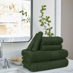 Boutiquo 100% Cotton 2 Bath, 2 Hand & 2 Face Towels 1800 Gsm | Eco-Friendly Towels For Men & Women Ultra Soft & Highly Absorbent - Olive Green (Set Of 6)