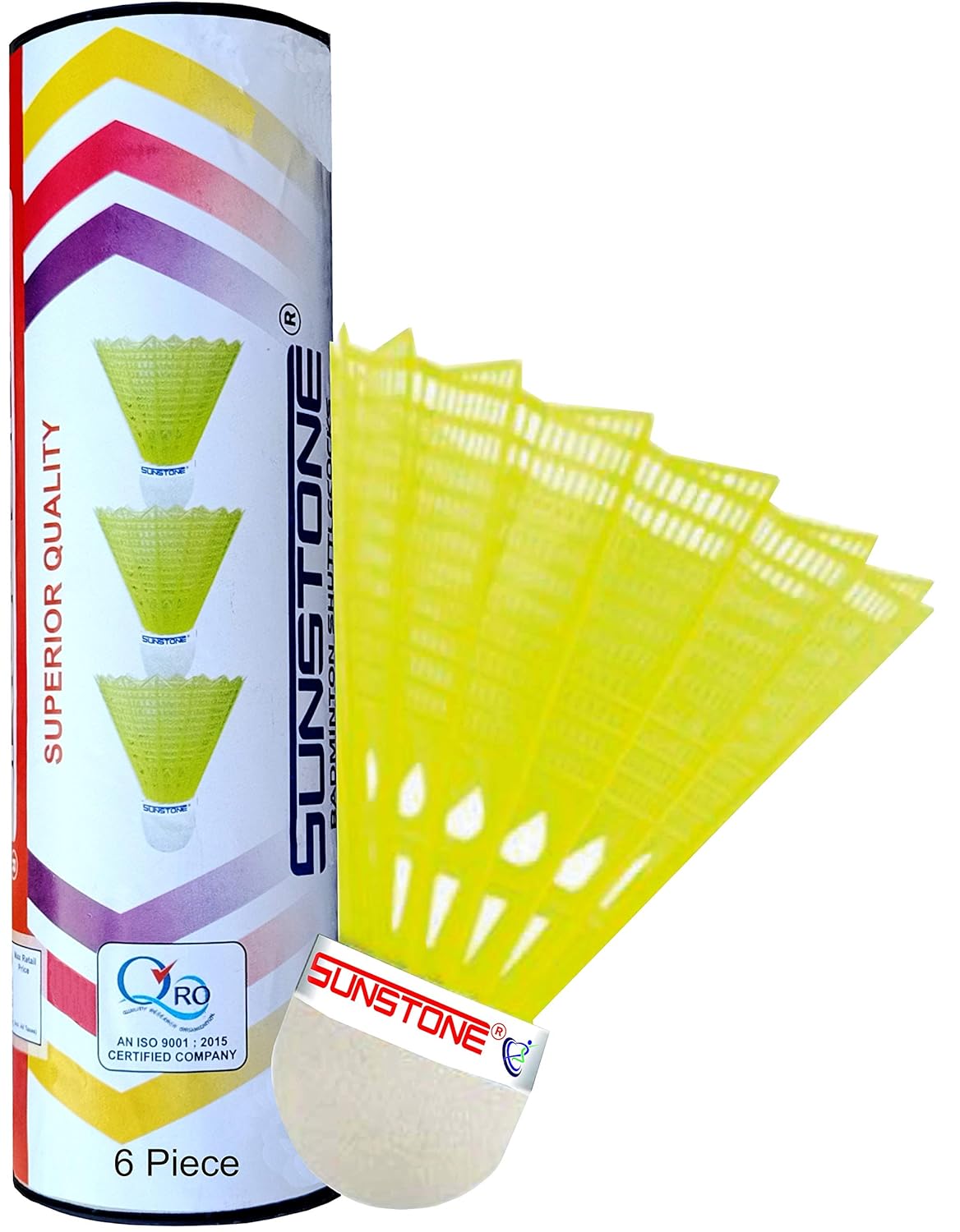 Sunstone N77 Badminton Nylon Shuttlecocks , Ideal For Training Or Practice Purposes | Yellow , Pack Of 6