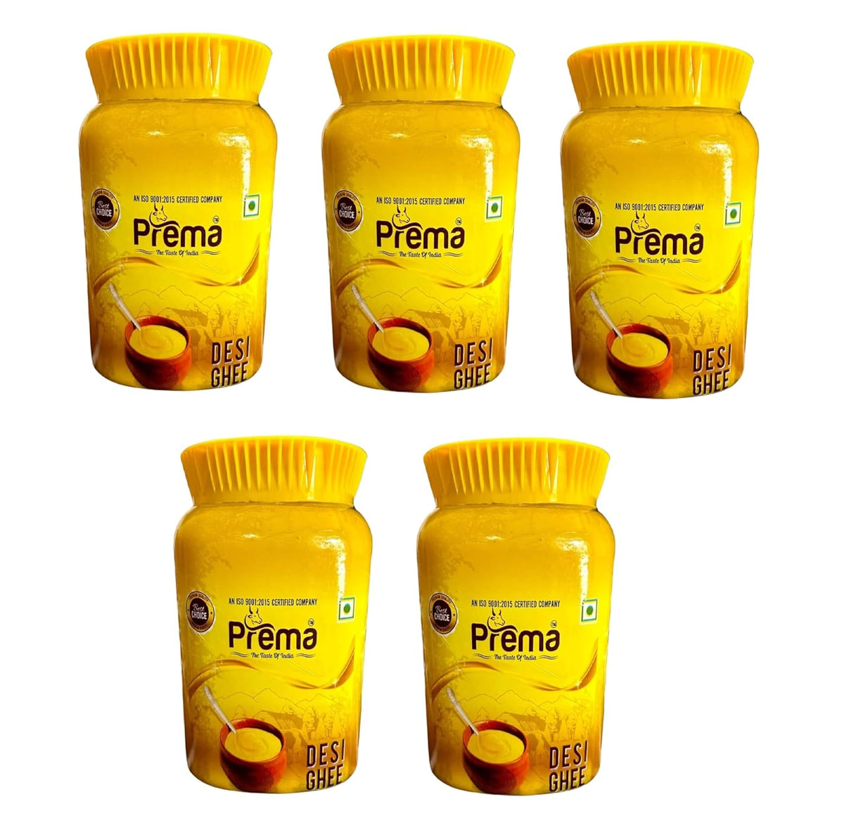 Natural Desi Ghee By Prema | Homemade Rich In Taste & Nutrients Desi Ghee Perfect For Cooking, Frying | 5 Litre (1 Litr * 5) 169.0 Ounce | Jar Pack